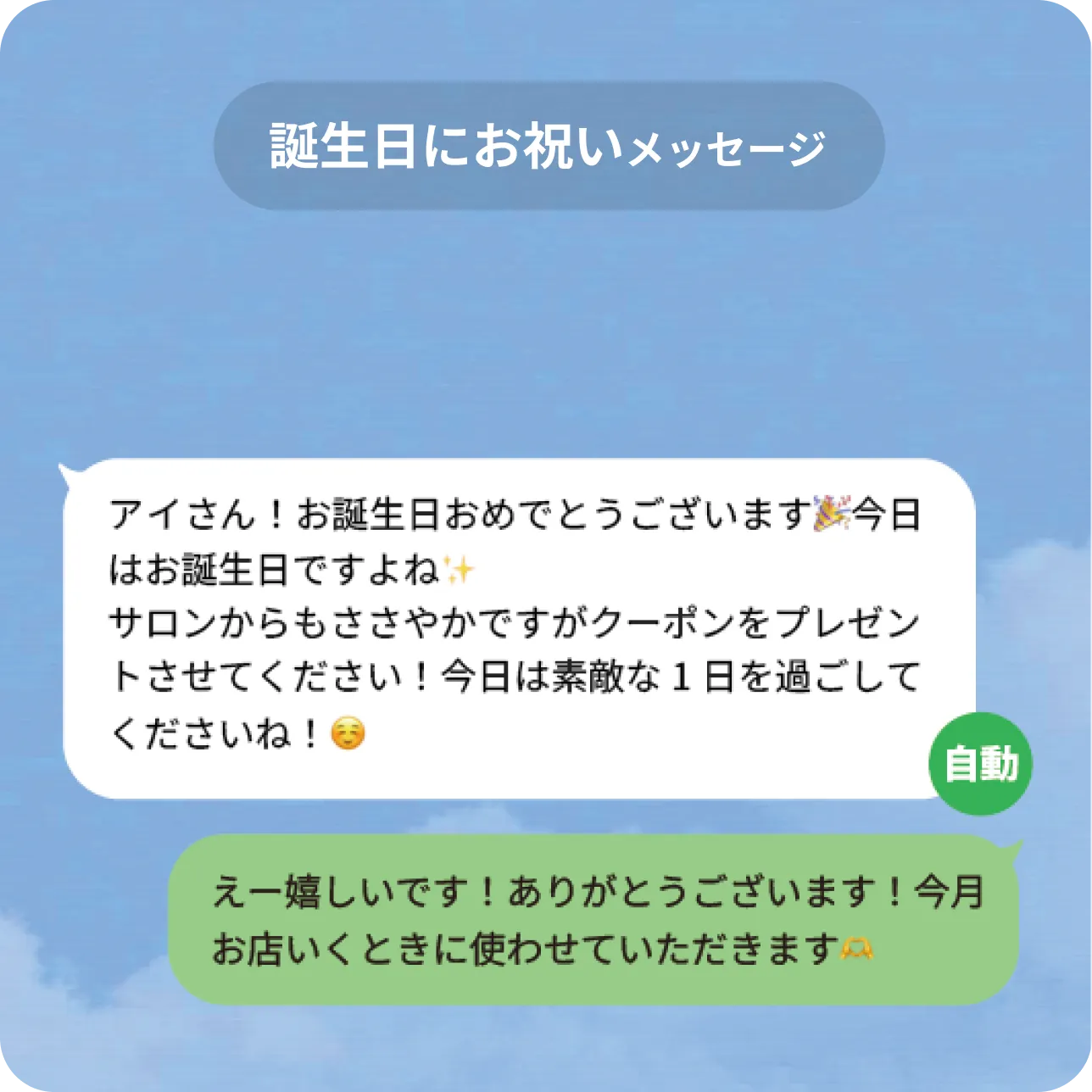 誕生日のお祝い自動メッセージと顧客の返信例